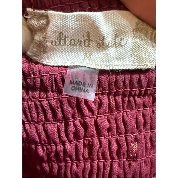 Altar’d State Women’s Vibrant Burgundy Babydoll Tiered Long Sleeve Dress Sparkle - Picture 3 of 10